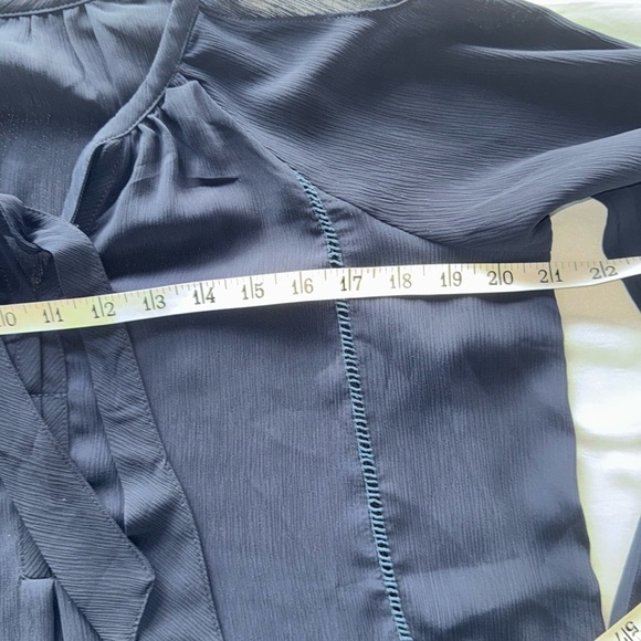 Buckle True Navy Boho Peasant Blouse Cold Shoulder Flowy Lightweight Tie Neck - Picture 5 of 14